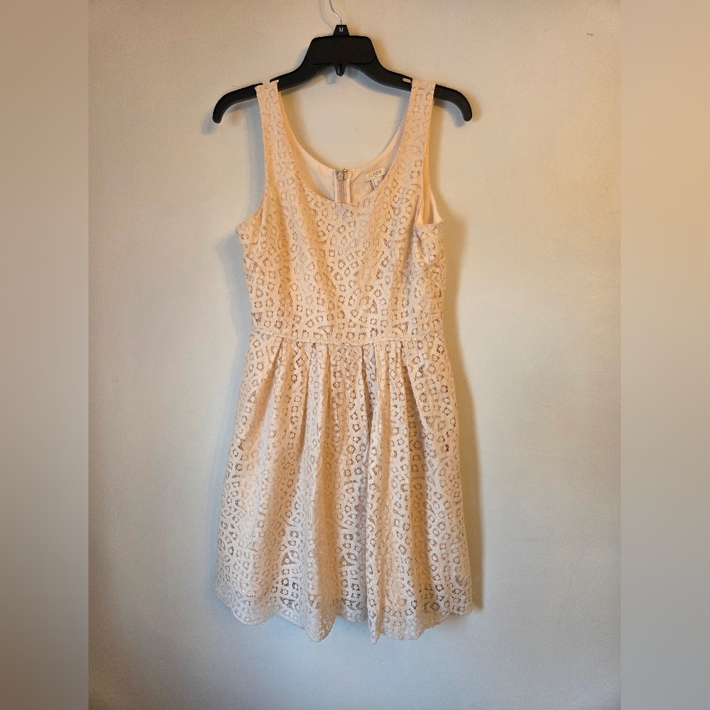 J.Crew Factory Lace Fit‑and‑Flare Mini Dress Size 6 Sleeveless Lined Zip back